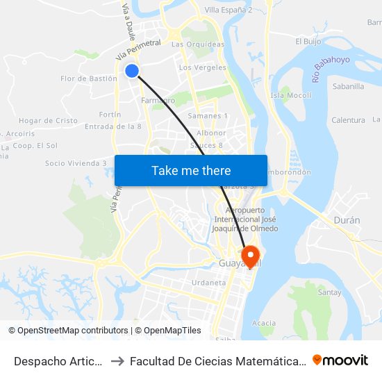 Despacho Articulados to Facultad De Ciecias Matemáticas Y Físicas map