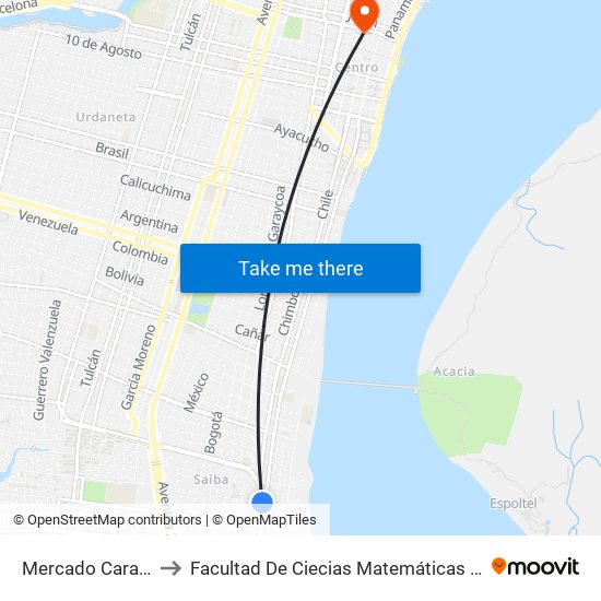 Mercado Caraguay to Facultad De Ciecias Matemáticas Y Físicas map