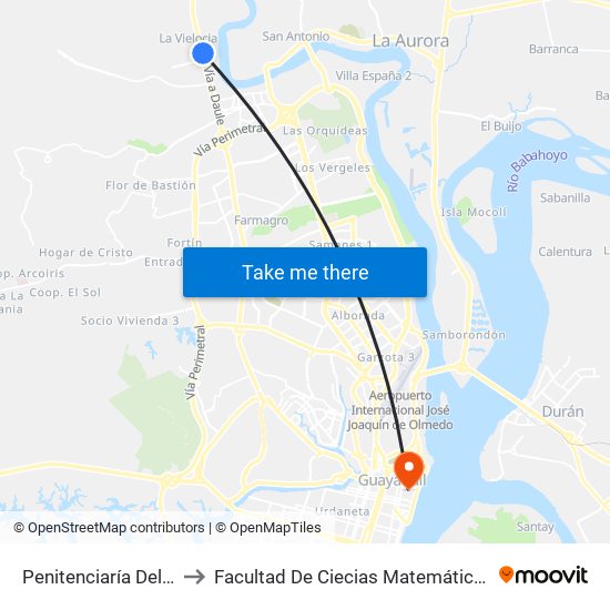 Penitenciaría Del Litoral to Facultad De Ciecias Matemáticas Y Físicas map