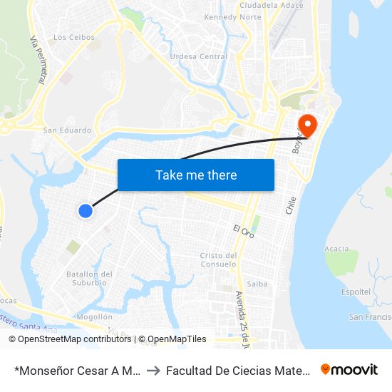 *Monseñor Cesar A Mosquera, 2116 to Facultad De Ciecias Matemáticas Y Físicas map