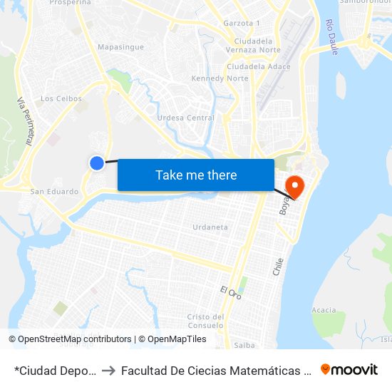 *Ciudad Deportiva to Facultad De Ciecias Matemáticas Y Físicas map
