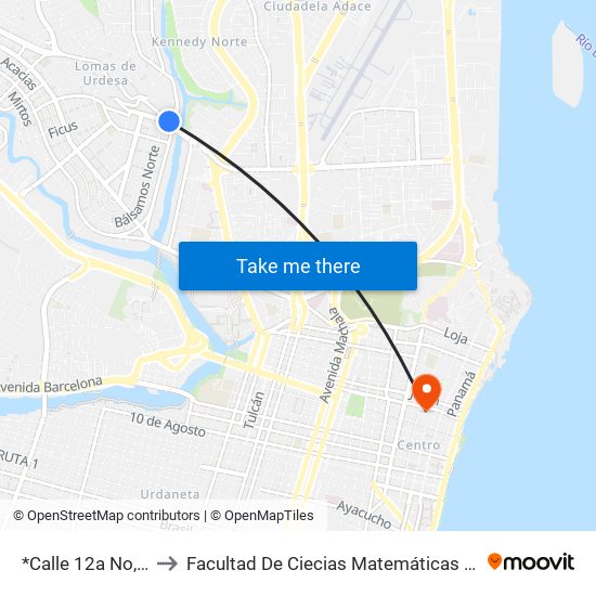 *Calle 12a No, 107 to Facultad De Ciecias Matemáticas Y Físicas map