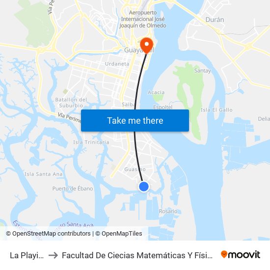 La Playita to Facultad De Ciecias Matemáticas Y Físicas map