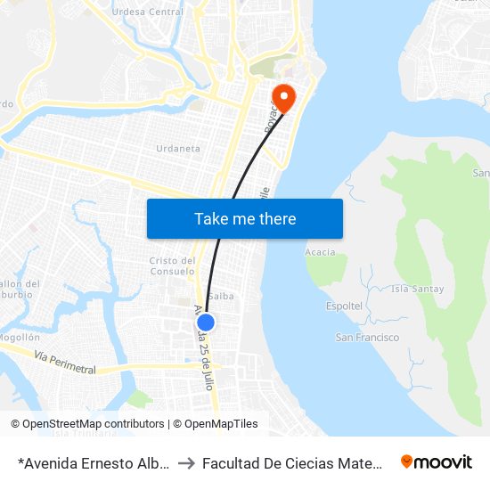 *Avenida Ernesto Alban Mosquera to Facultad De Ciecias Matemáticas Y Físicas map