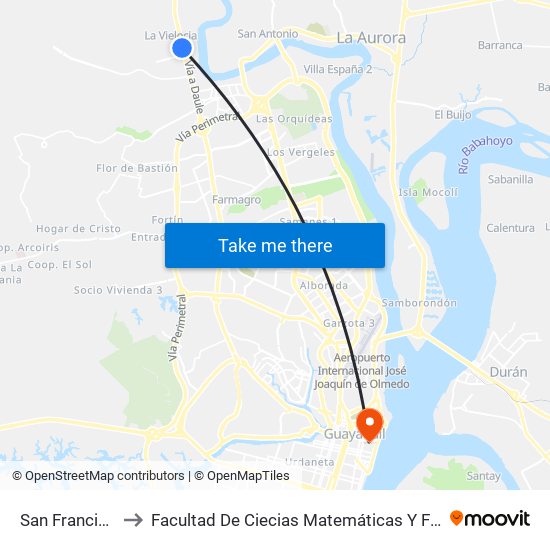 San Francisco to Facultad De Ciecias Matemáticas Y Físicas map