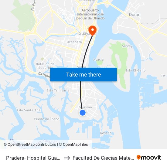 Pradera- Hospital Guasmo Sur Llegada to Facultad De Ciecias Matemáticas Y Físicas map