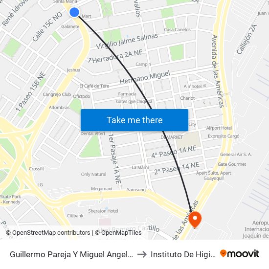 Guillermo Pareja Y  Miguel Angel Jijon to Instituto De Higiene map