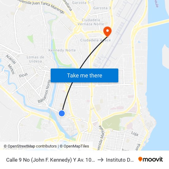 Calle 9 No (John F. Kennedy) Y Av. 10 No (Fortunato Safadi) to Instituto De Higiene map