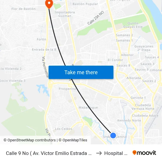 Calle 9 No ( Av. Víctor Emilio Estrada Y Av. Las Monjas (Bco. Del Pacifico) to Hospital Universitario map