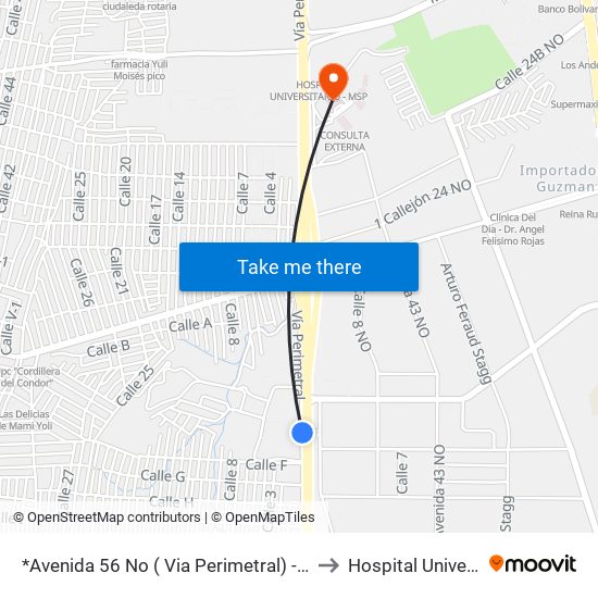 *Avenida 56 No ( Via Perimetral) - Mall El Fortín to Hospital Universitario map
