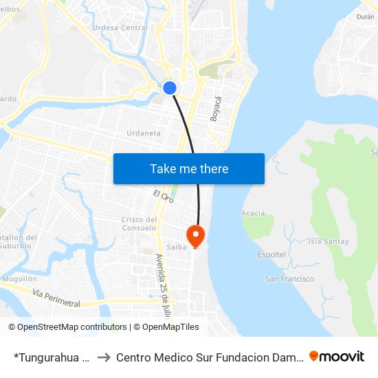 *Tungurahua Y Quisquis to Centro Medico Sur Fundacion Damas H. Cuerpo Consular map