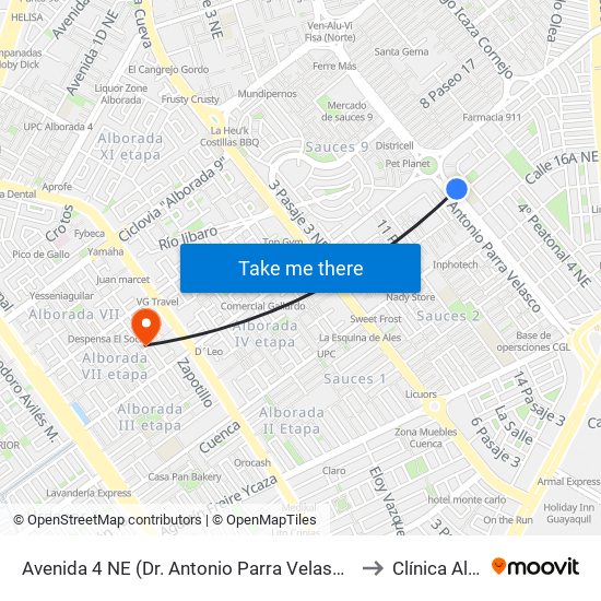 Avenida 4 NE (Dr. Antonio Parra Velasco) Y 4to Callejon 16a to Clínica Alborada map