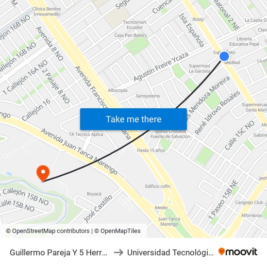 Guillermo Pareja Y  5 Herradura 2 N-E to Universidad Tecnológica Ecotec map