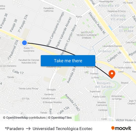 *Paradero to Universidad Tecnológica Ecotec map