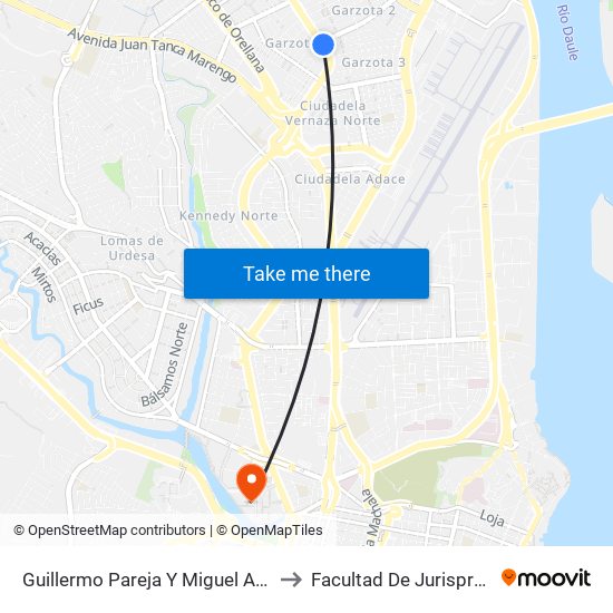 Guillermo Pareja Y  Miguel Angel Jijon to Facultad De Jurisprudencia map