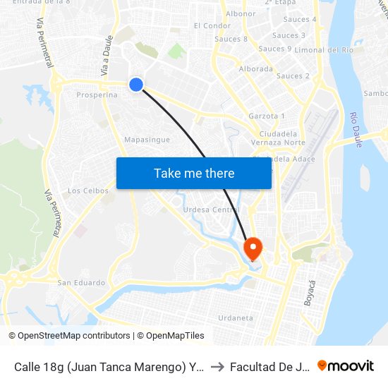 Calle 18g (Juan Tanca Marengo) Y Av 38c No (Av. Gomez Gault) to Facultad De Jurisprudencia map