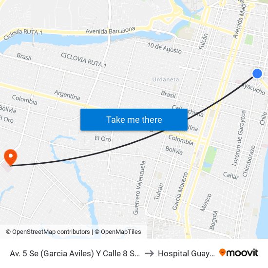 Av. 5 Se (Garcia Aviles)  Y Calle 8 Se (Colon) to Hospital Guayaquil map