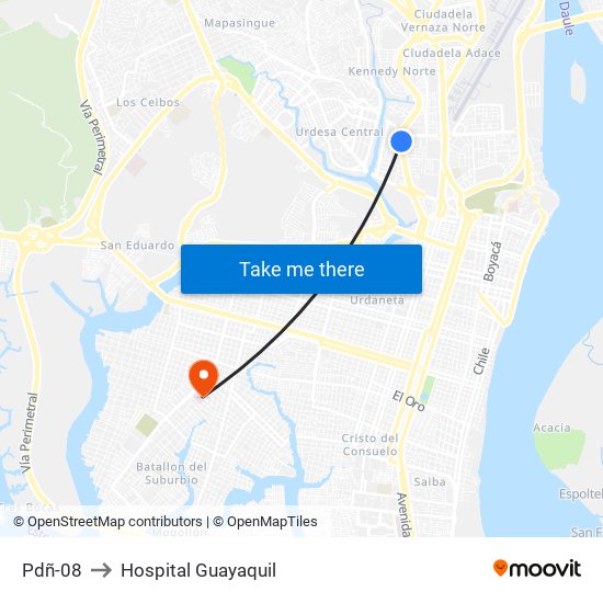 Pdñ-08 to Hospital Guayaquil map