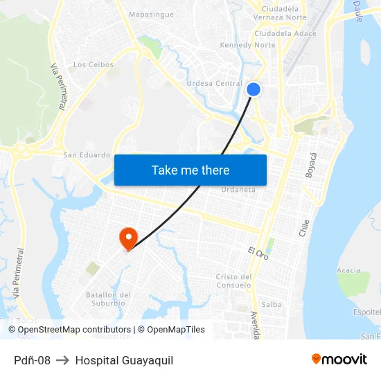 Pdñ-08 to Hospital Guayaquil map