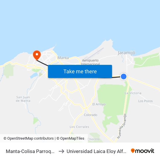 Manta-Colisa Parroquia Jaramijó to Universidad Laica Eloy Alfaro De Manabí map