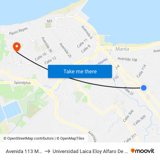 Avenida 113 Manta to Universidad Laica Eloy Alfaro De Manabí map