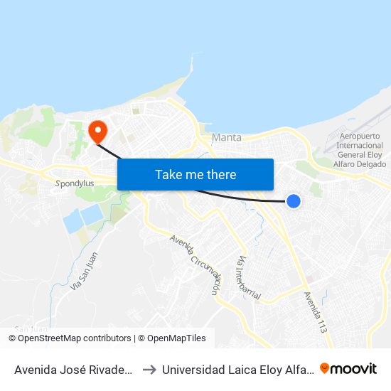 Avenida José Rivadeneira Manta to Universidad Laica Eloy Alfaro De Manabí map