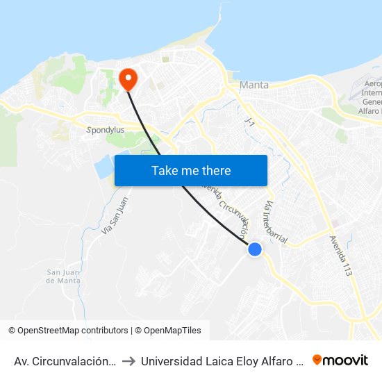 Av. Circunvalación Manta to Universidad Laica Eloy Alfaro De Manabí map