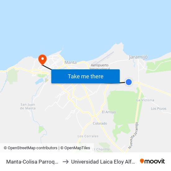 Manta-Colisa Parroquia Jaramijó to Universidad Laica Eloy Alfaro De Manabí map