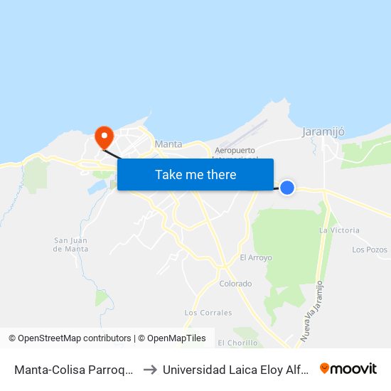 Manta-Colisa Parroquia Jaramijó to Universidad Laica Eloy Alfaro De Manabí map