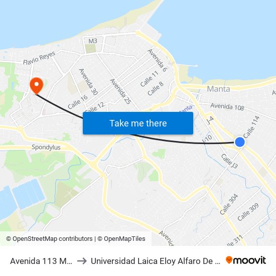 Avenida 113 Manta to Universidad Laica Eloy Alfaro De Manabí map