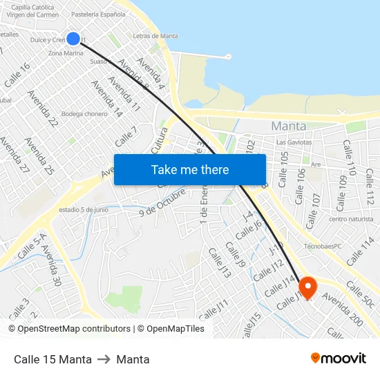 Calle 15 Manta to Manta map