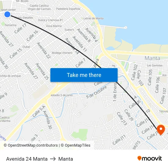 Avenida 24 Manta to Manta map