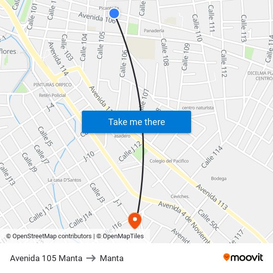 Avenida 105 Manta to Manta map