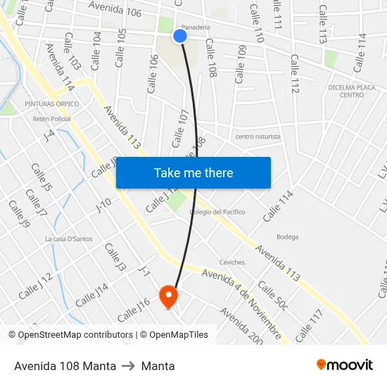 Avenida 108 Manta to Manta map