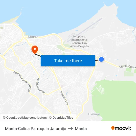 Manta-Colisa Parroquia Jaramijó to Manta map