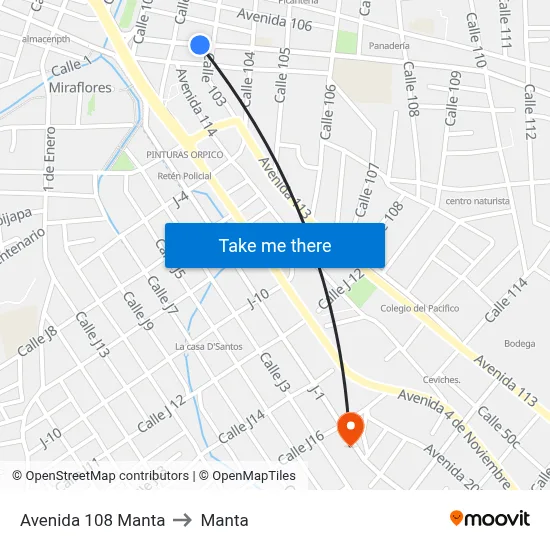 Avenida 108 Manta to Manta map
