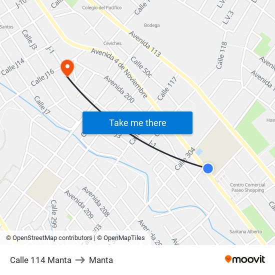 Calle 114 Manta to Manta map