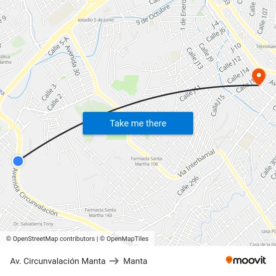 Av. Circunvalación Manta to Manta map