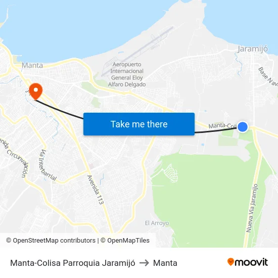 Manta-Colisa Parroquia Jaramijó to Manta map