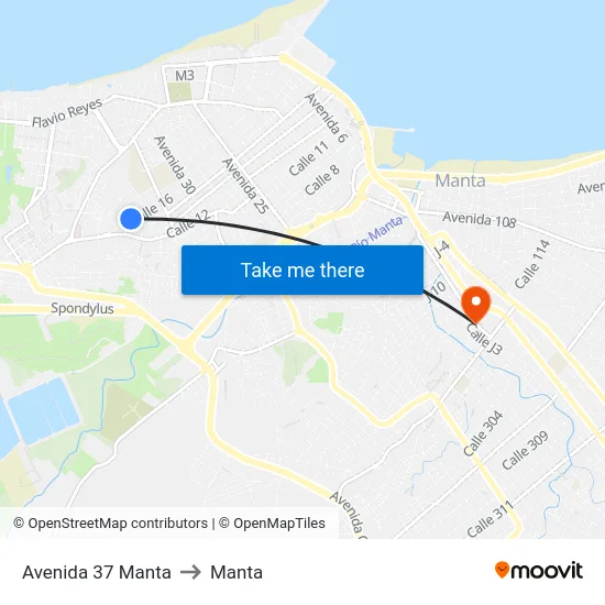 Avenida 37 Manta to Manta map