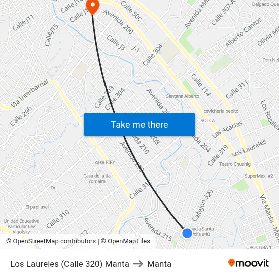 Los Laureles (Calle 320) Manta to Manta map