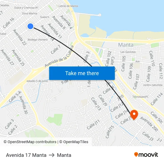 Avenida 17 Manta to Manta map