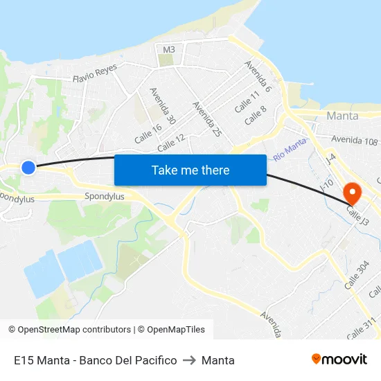 E15 Manta - Banco Del Pacifico to Manta map