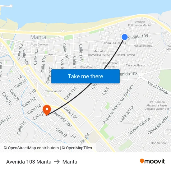 Avenida 103 Manta to Manta map