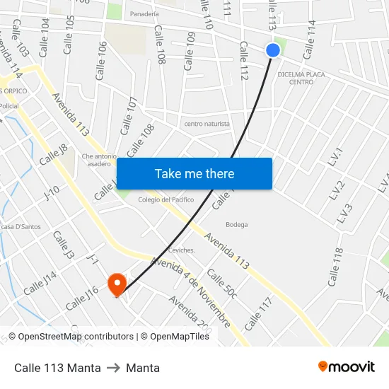 Calle 113 Manta to Manta map