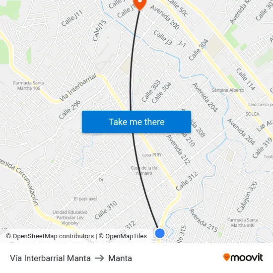 Vía Interbarrial Manta to Manta map
