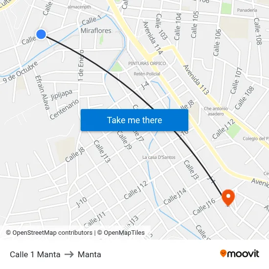Calle 1 Manta to Manta map