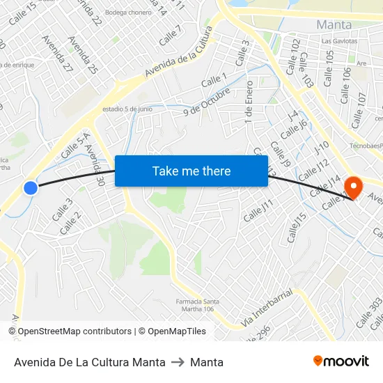 Avenida De La Cultura Manta to Manta map