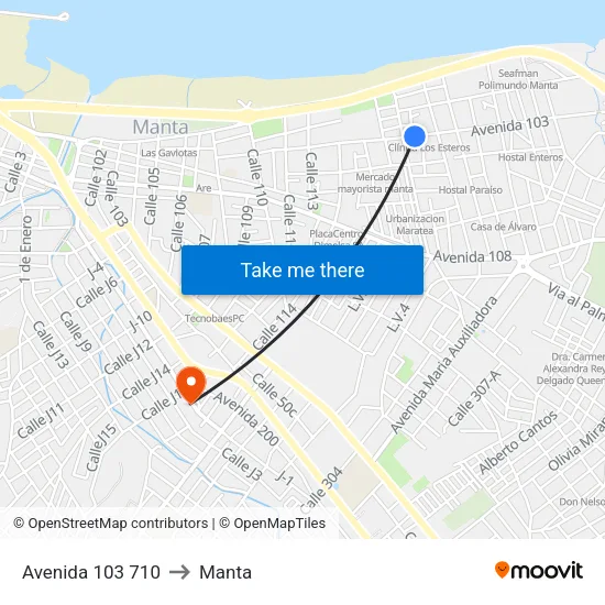 Avenida 103 710 to Manta map