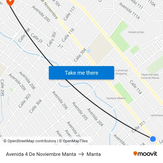 Avenida 4 De Noviembre Manta to Manta map